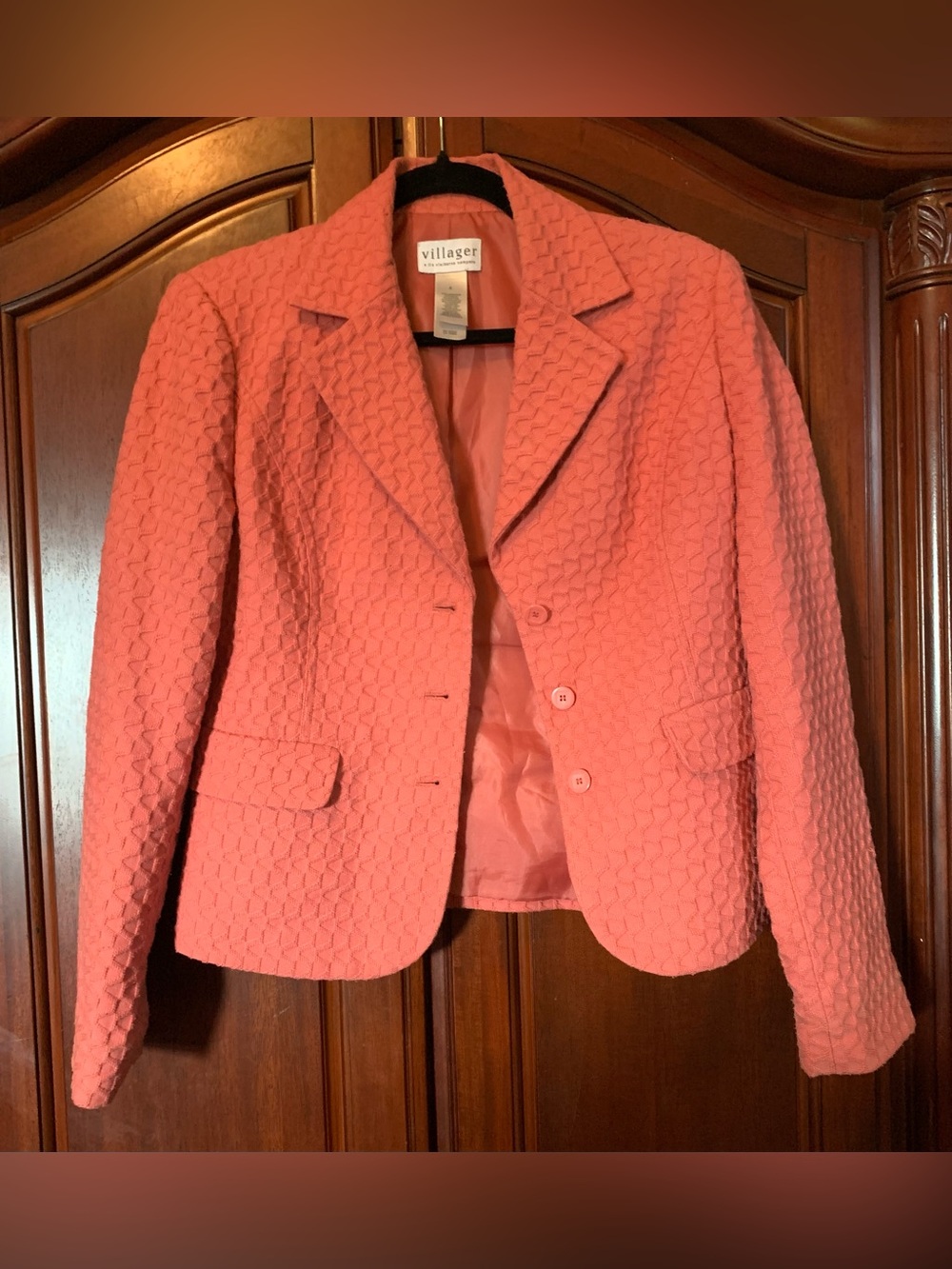 Villager Liz Claiborne Coral Pink Textured Women's Blazer